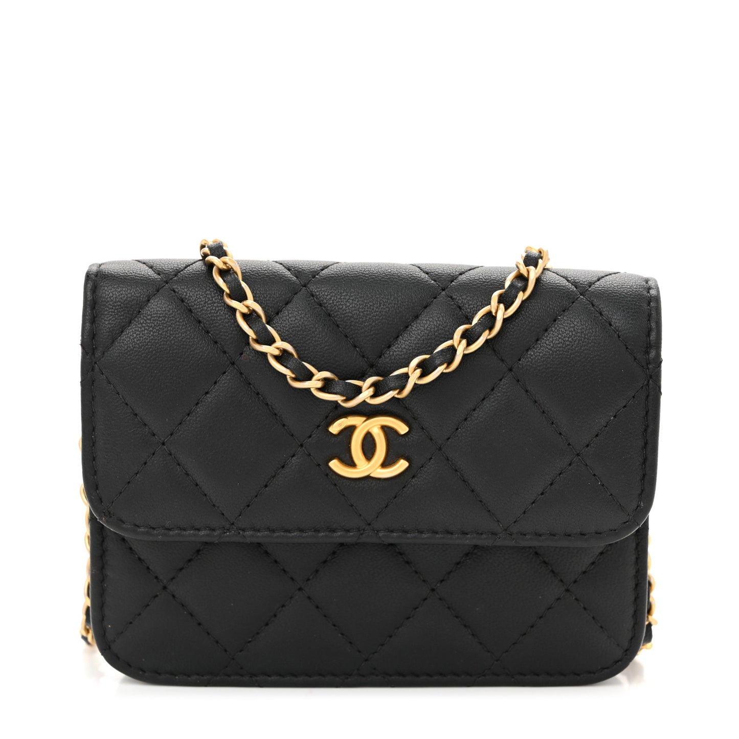 Lambskin Quilted Pearl Crush Flap With Chain Black