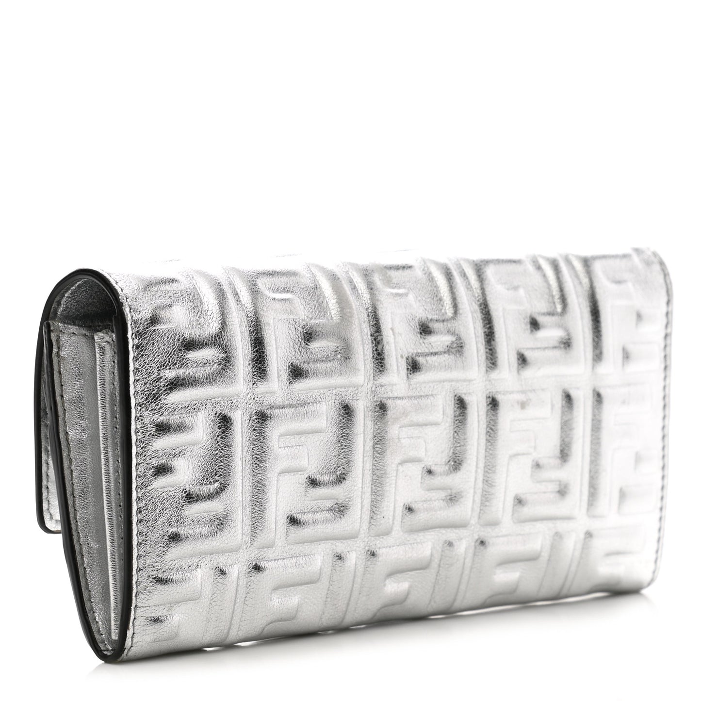 Vitello Catalan Mirror FF 1974 Embossed Continental Wallet Argento