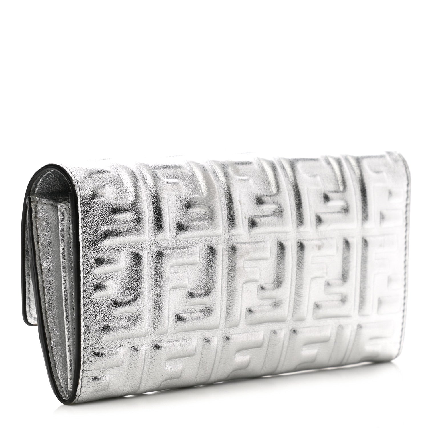 Fendi Vitello Catalan Mirror FF 1974 Embossed Continental Wallet Argento 3 of 8