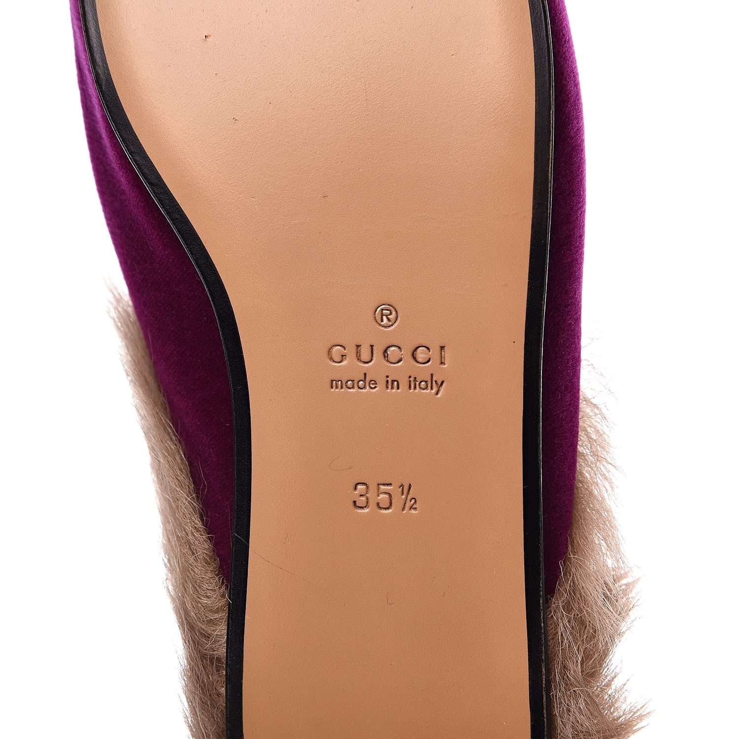Gucci Velvet Fur Womens Princetown Slippers 35.5 Fucsia Violet Cyclamen Natural 7 of 8