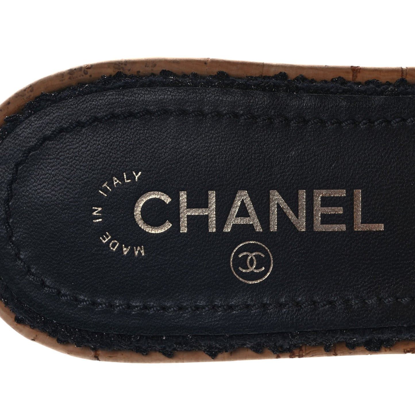 Tweed Cork CC Chain Mule Sandal 40 Black