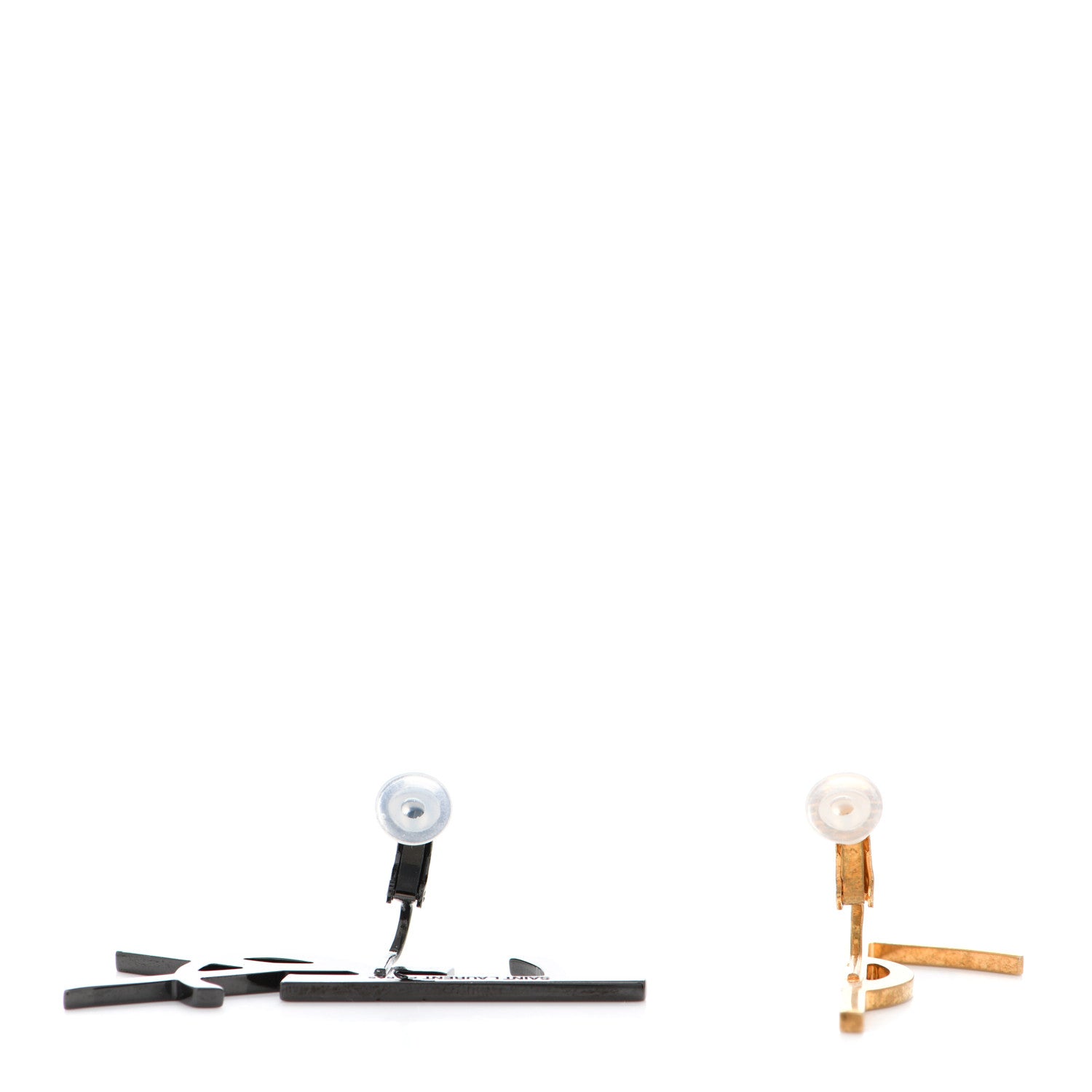 Saint Laurent Metal Deconstructed Opyum Clip On Earrings Gold Black 3 of 5