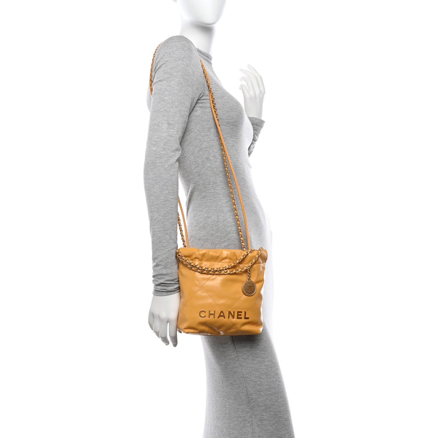 Chanel Shiny Calfskin Quilted Mini Chanel 22 Yellow 2 of 10