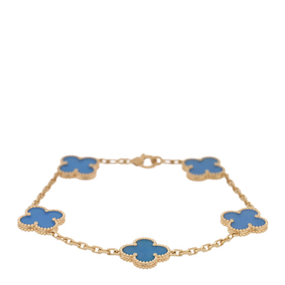 Van Cleef & Arpels 18K Yellow Gold Blue Agate 5 Motifs Vintage Alhambra Bracelet 1 of 4