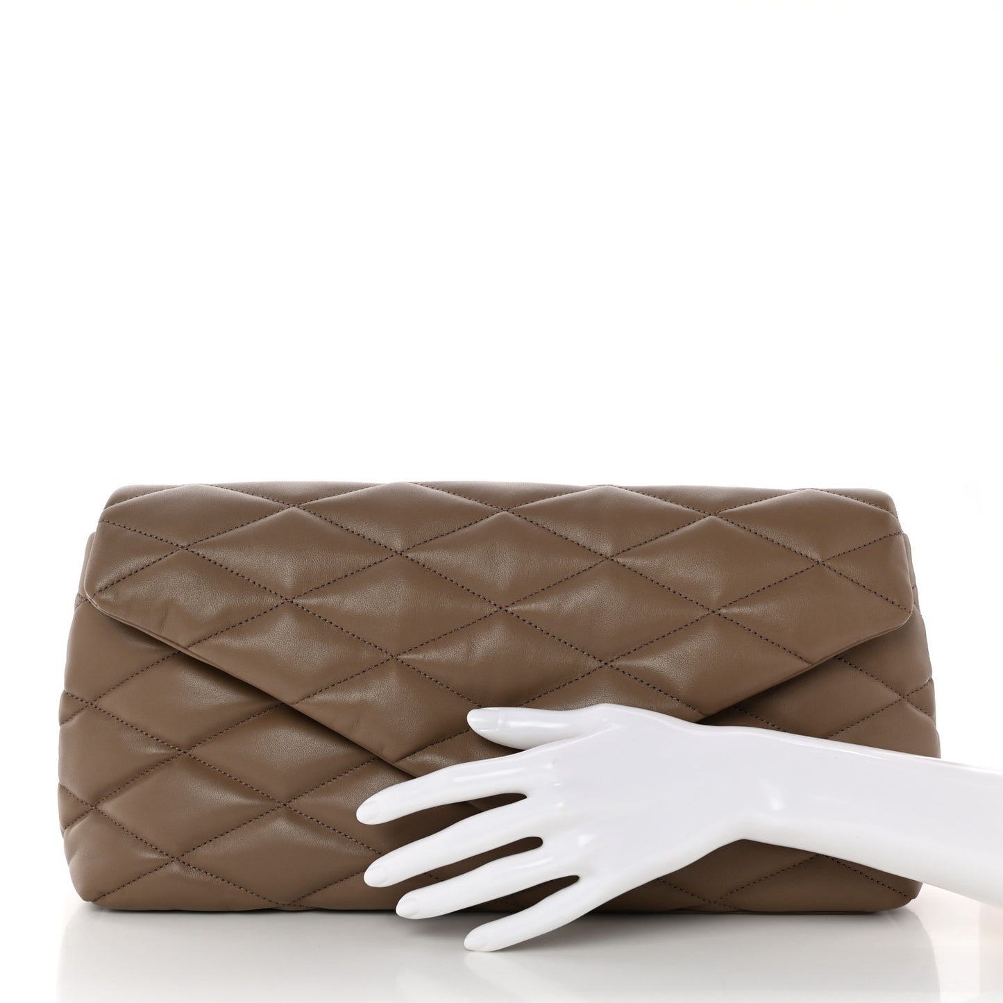 Lambskin Quilted Sade Puffer Envelope Clutch Dark Beige