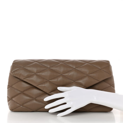 Saint Laurent Lambskin Quilted Sade Puffer Envelope Clutch Dark Beige 2 of 7
