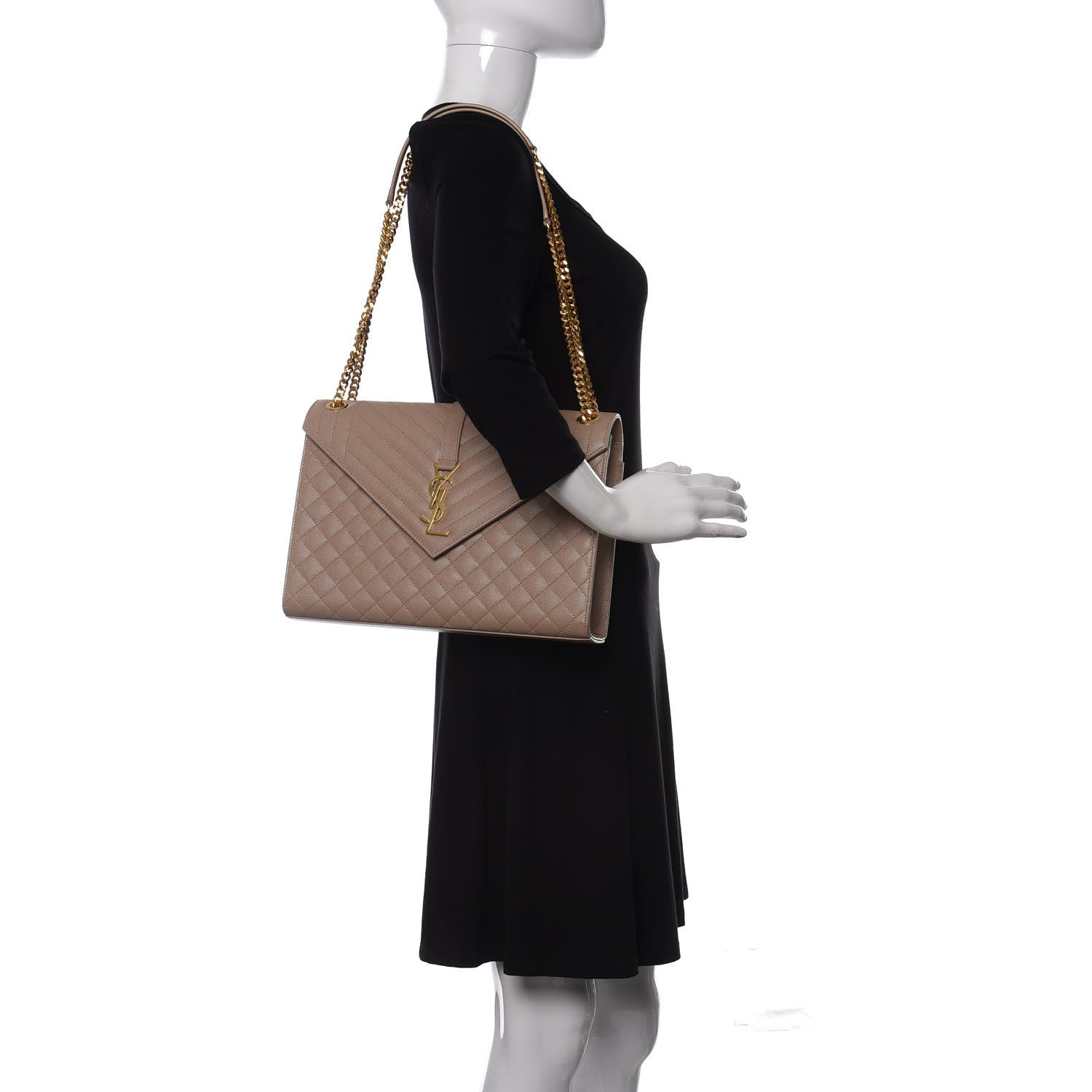 Saint Laurent Grain De Poudre Mixed Matelasse Large Triquilt Monogram Satchel Nude Powder 2 of 9
