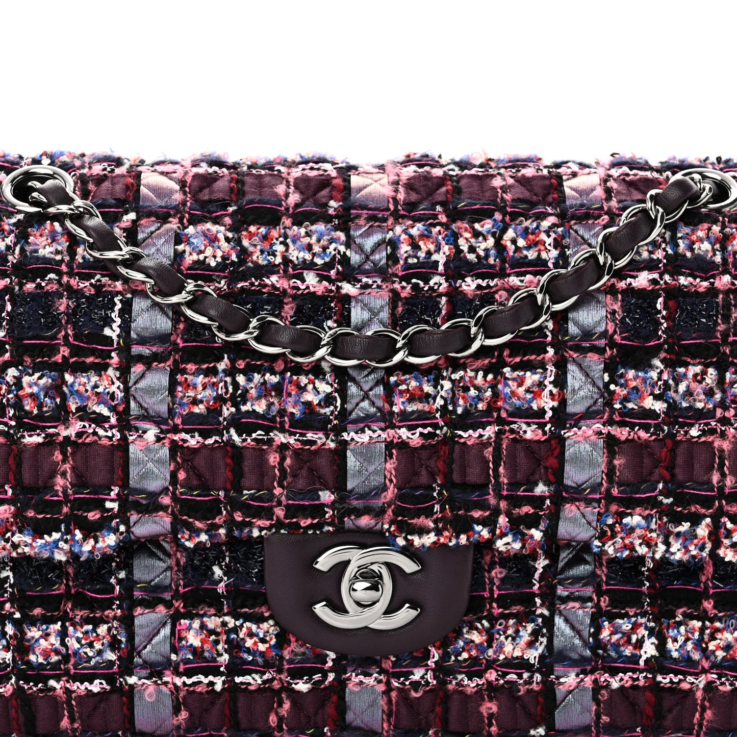 Tweed Quilted Medium Double Flap Dark Purple