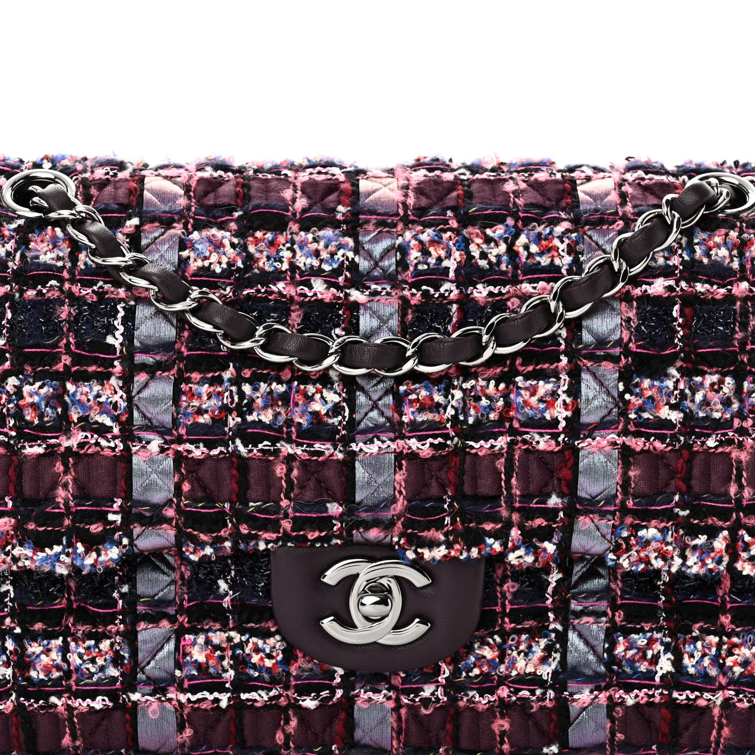 Chanel Tweed Quilted Medium Double Flap Dark Purple 8 of 11