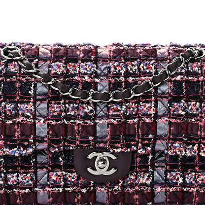 Chanel Tweed Quilted Medium Double Flap Dark Purple 8 of 11
