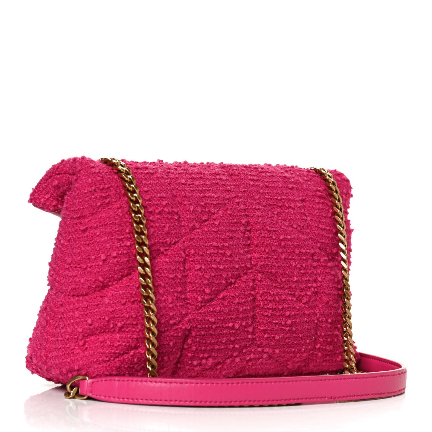 Boucle Tweed Quilted Toy Loulou Puffer Monogram Chain Satchel Magenta