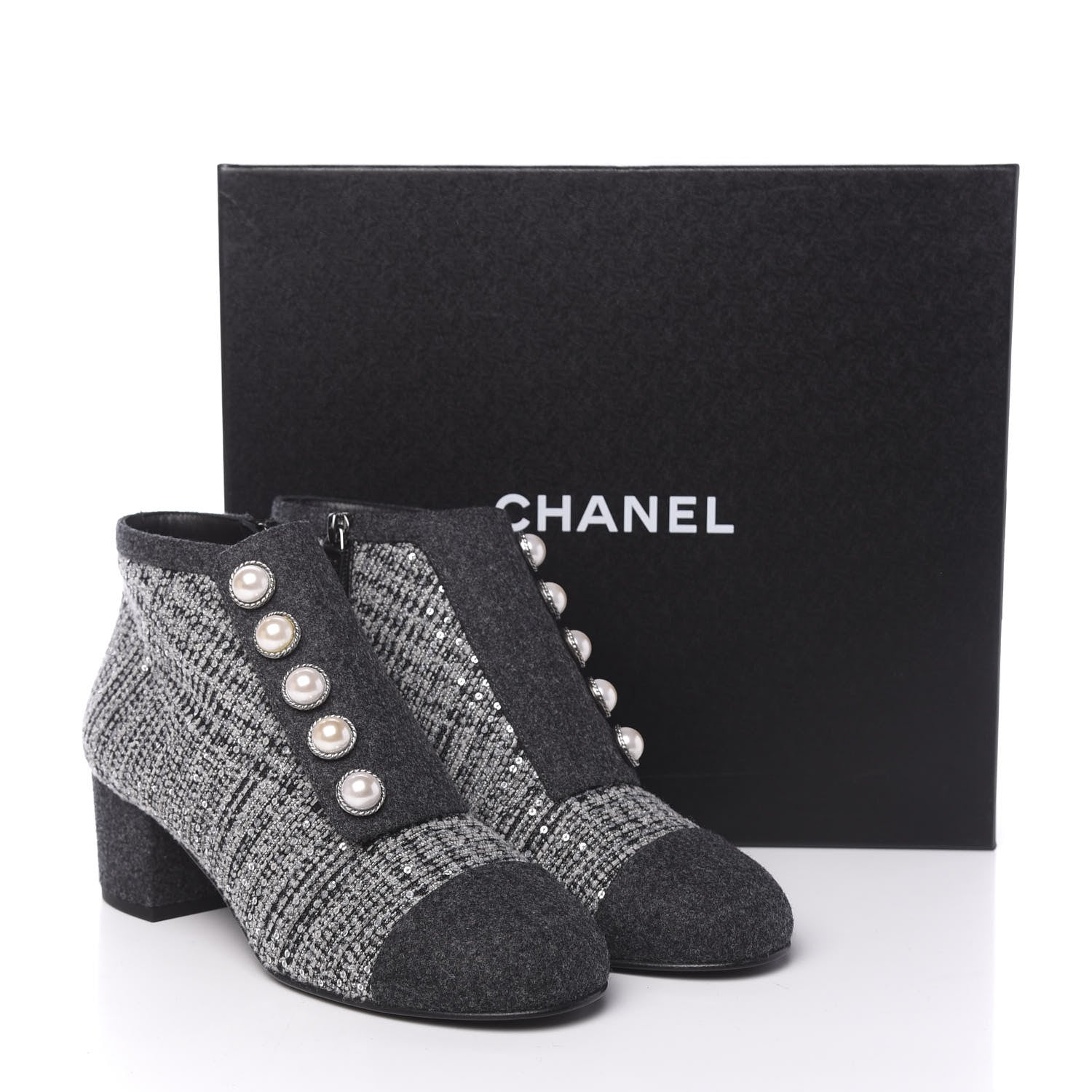 Chanel Tweed Pearl Cap Toe Short Boot 39.5 Black 9 of 9