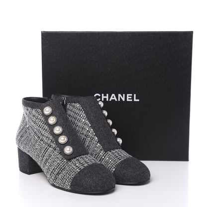 Chanel Tweed Pearl Cap Toe Short Boot 39.5 Black 9 of 9