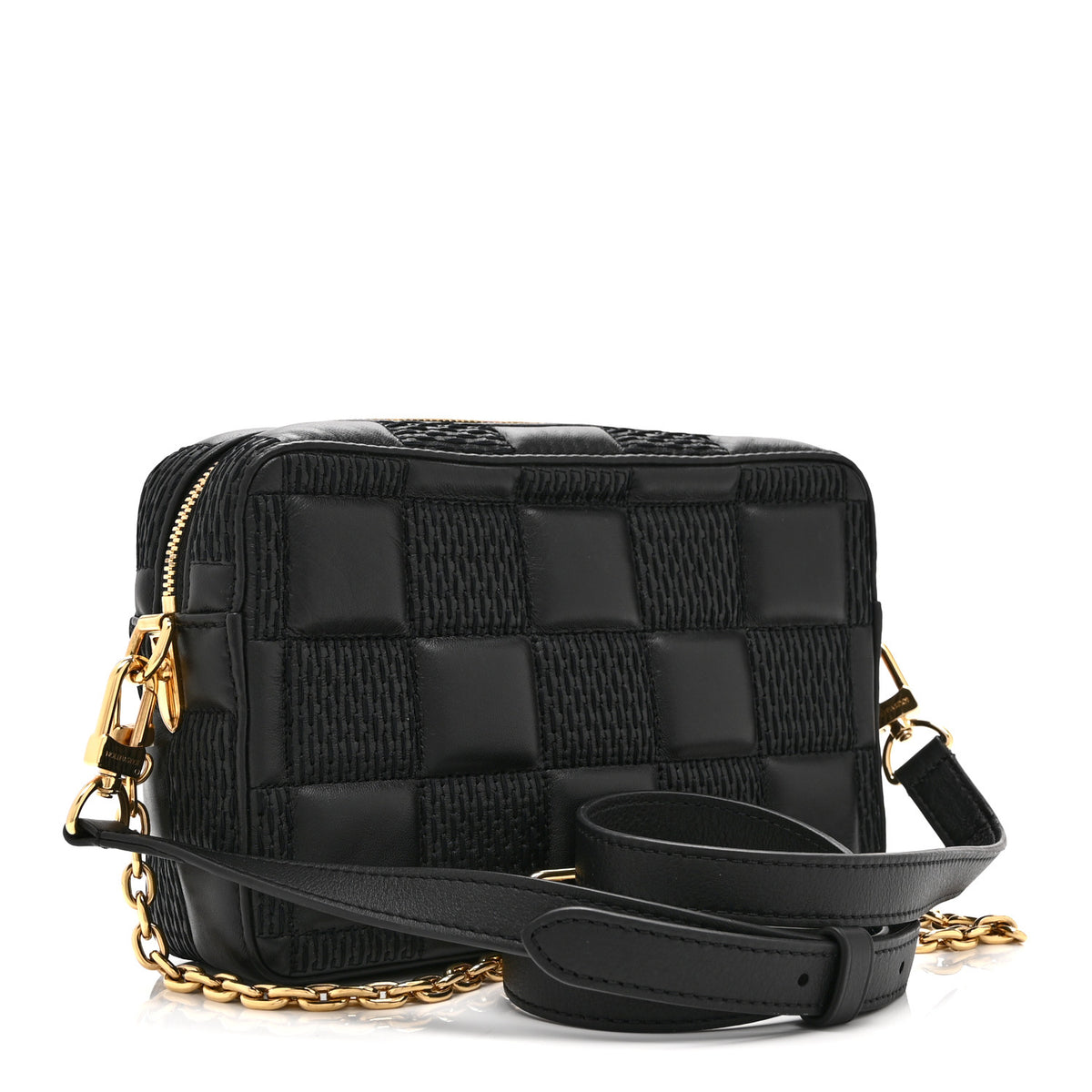 Lambskin Damier Quilt Troca PM Black