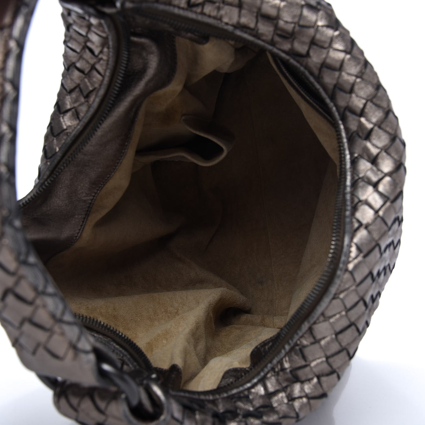 Metallic Grosgrain Intrecciato Pyramid Hobo Pewter