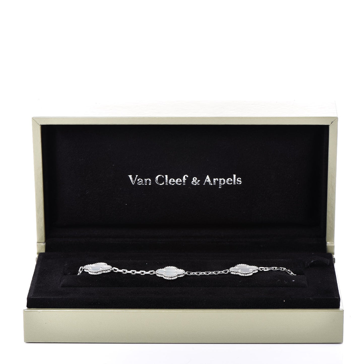 18K White Gold Mother of Pearl 5 Motifs Vintage Alhambra Bracelet