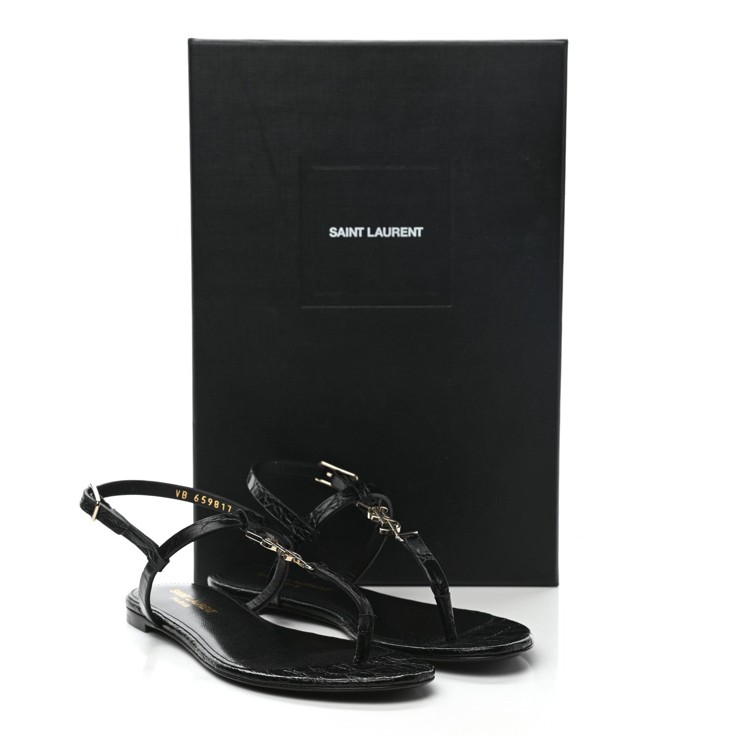 Saint Laurent Patent Calfskin Cassandra Monogram Sandals 36 Black 9 of 9