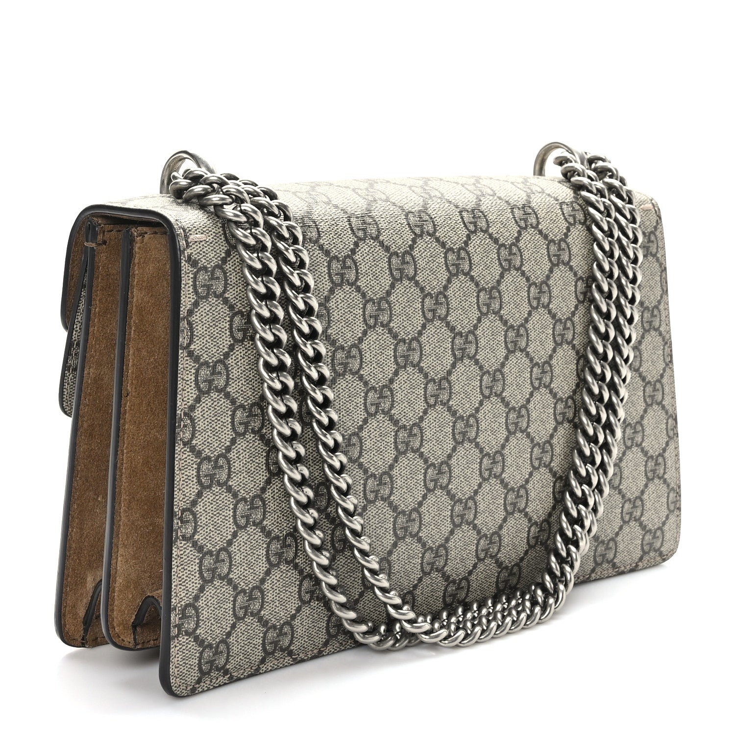 Gucci GG Supreme Monogram Suede Crystal Small Dionysus Shoulder Bag Beige Ebony Taupe 3 of 10