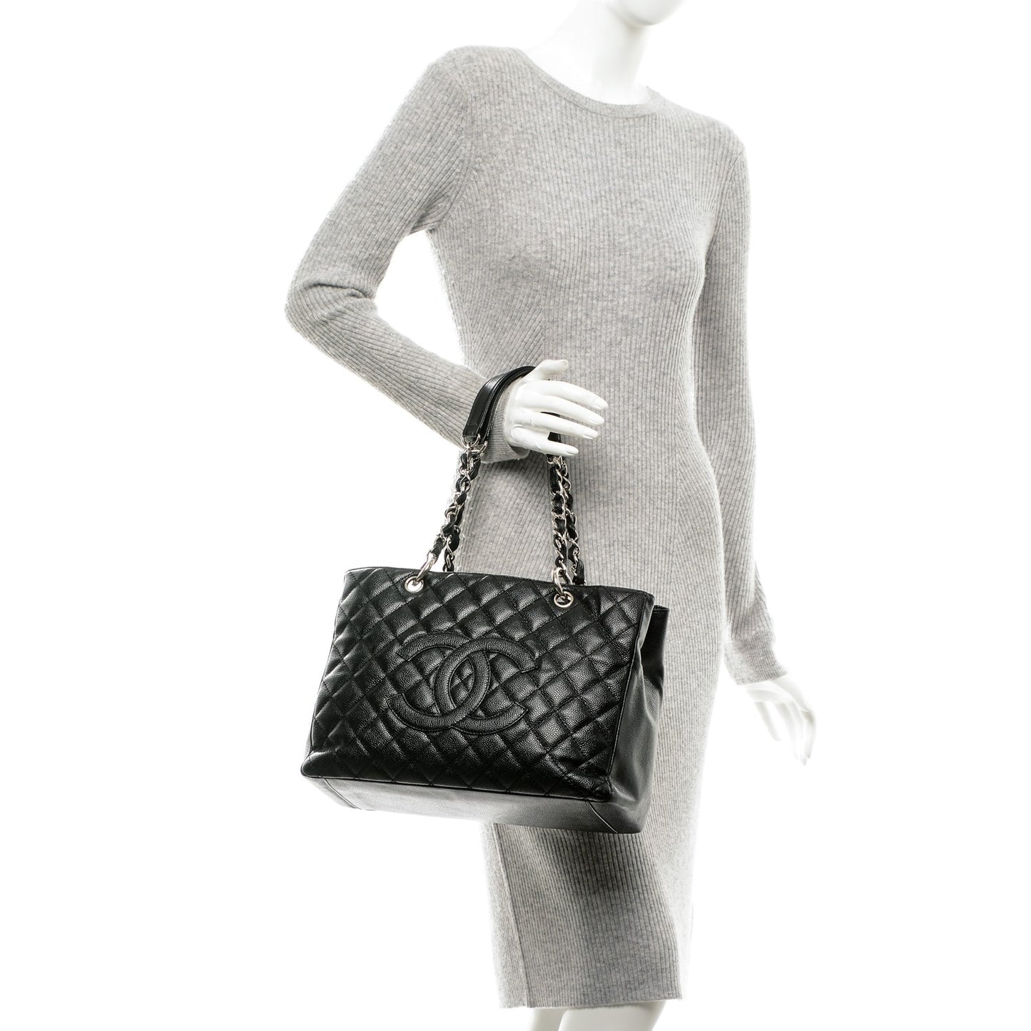 Caviar Quilted Grand Shopping Tote GST Black