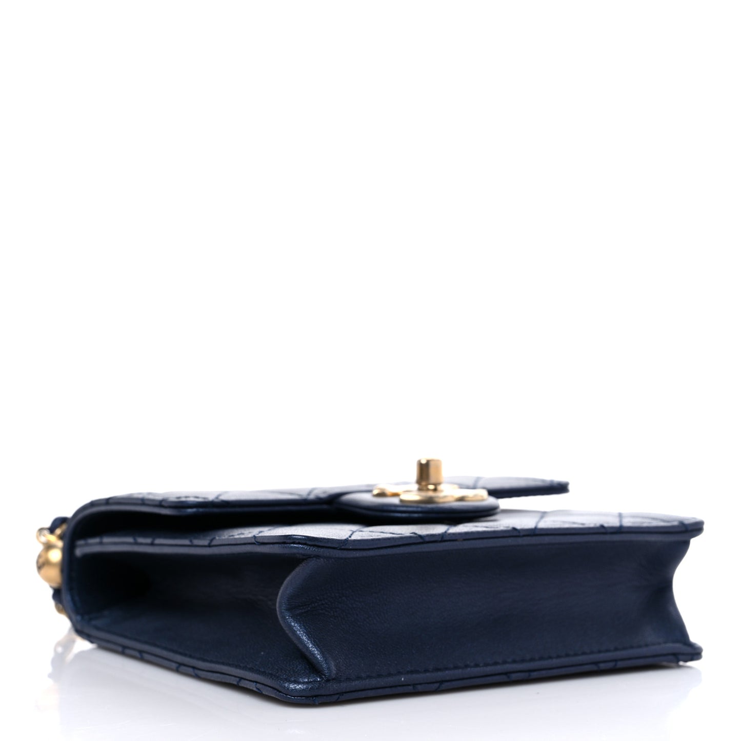 Iridescent Lambskin Quilted Chic Pearls Flap Navy Blue