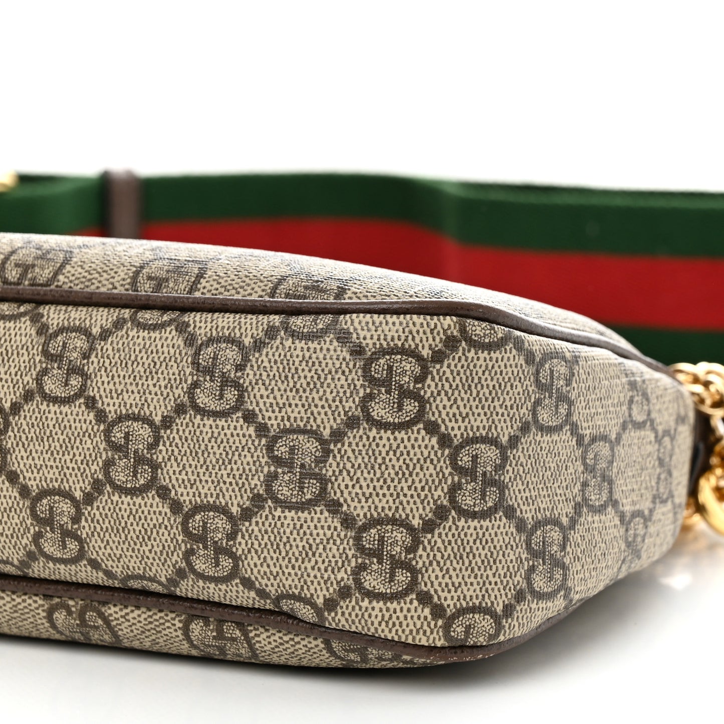 GG Supreme Monogram Textured Dollar Calfskin Web Small Ophidia GG Handbag Beige Ebony New Acero