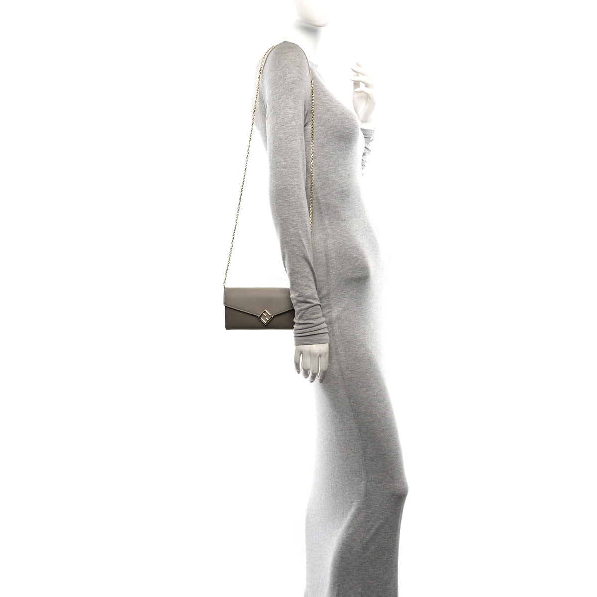 Vitello King Cruise FF Diamonds Continental Envelope Wallet On Chain Tartufo Tortora