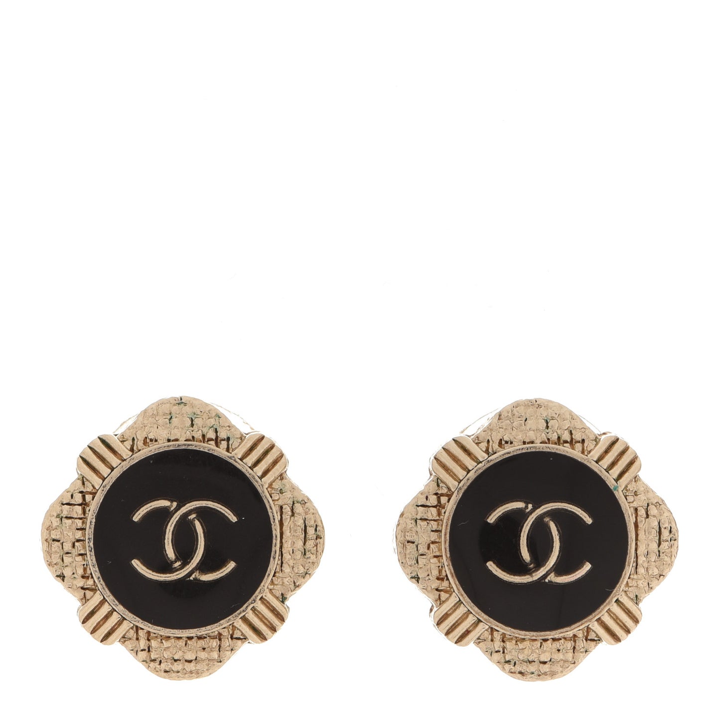 Metal Resin Enamel Crystal CC Earrings Gold Black