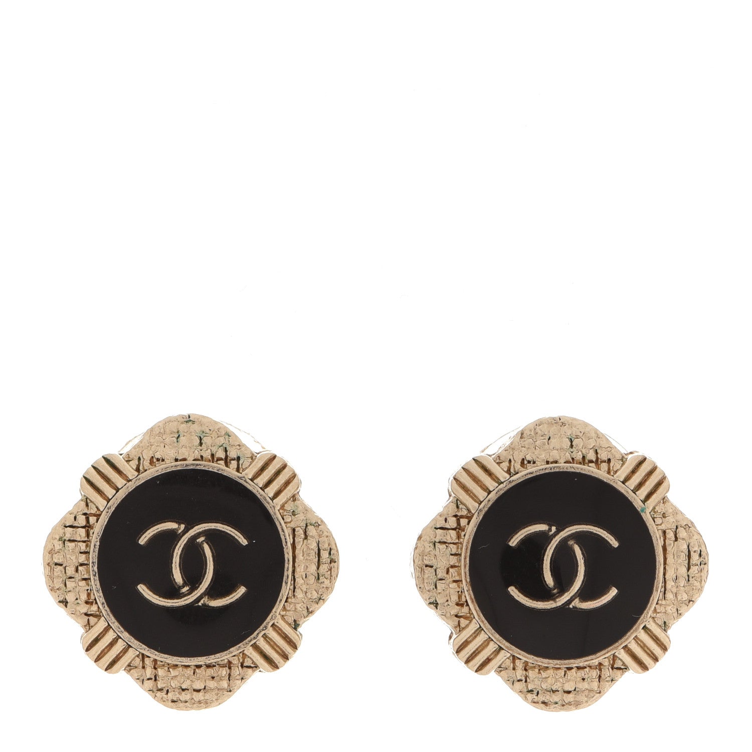Chanel Metal Resin Enamel Crystal CC Earrings Gold Black 1 of 4