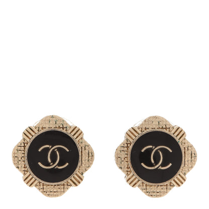 Chanel Metal Resin Enamel Crystal CC Earrings Gold Black 1 of 4