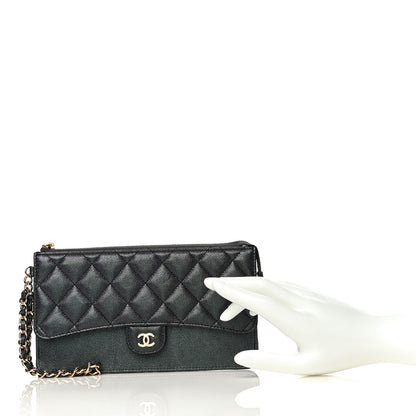 Chanel Iridescent Caviar Quilted Classic Pouch With Handle Black 2 of 11