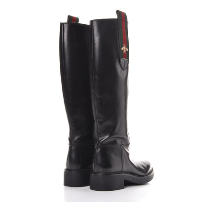 Gucci Calfskin Web Bee Tall Riding Boots 37.5 Black 4 of 12