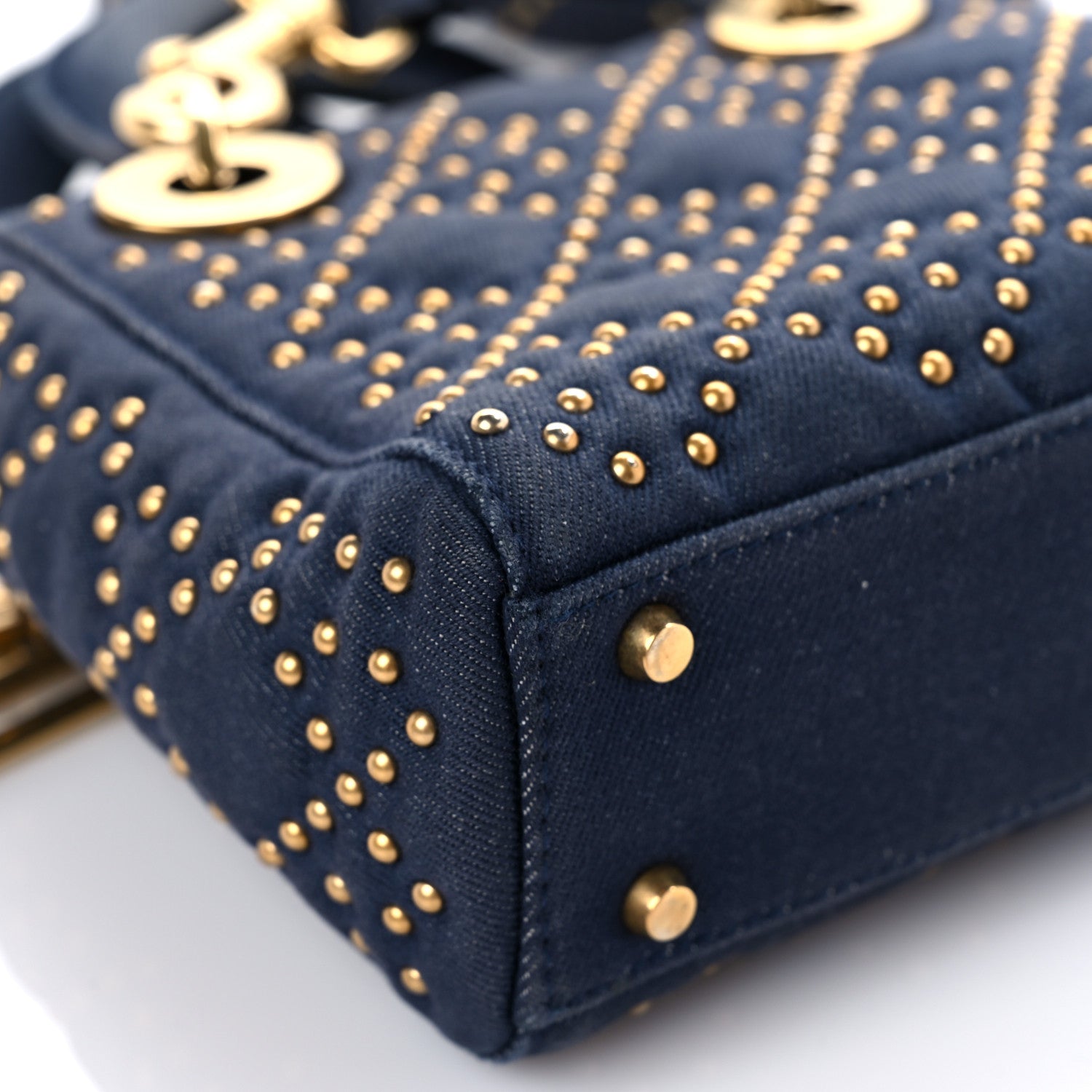 Christian Dior Denim Cannage Studded Mini Lady Dior Navy 10 of 14