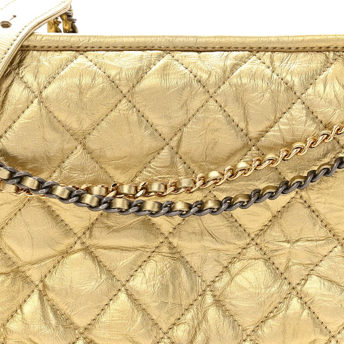 Metallic Aged Calfskin Quilted Medium Gabrielle Gold