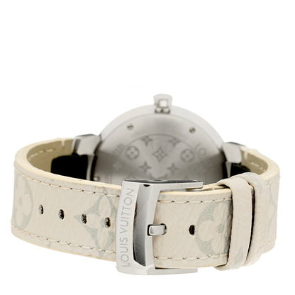 Louis Vuitton Stainless Steel Monogram Diamond 33mm Tambour Slim Quartz Watch White 3 of 4
