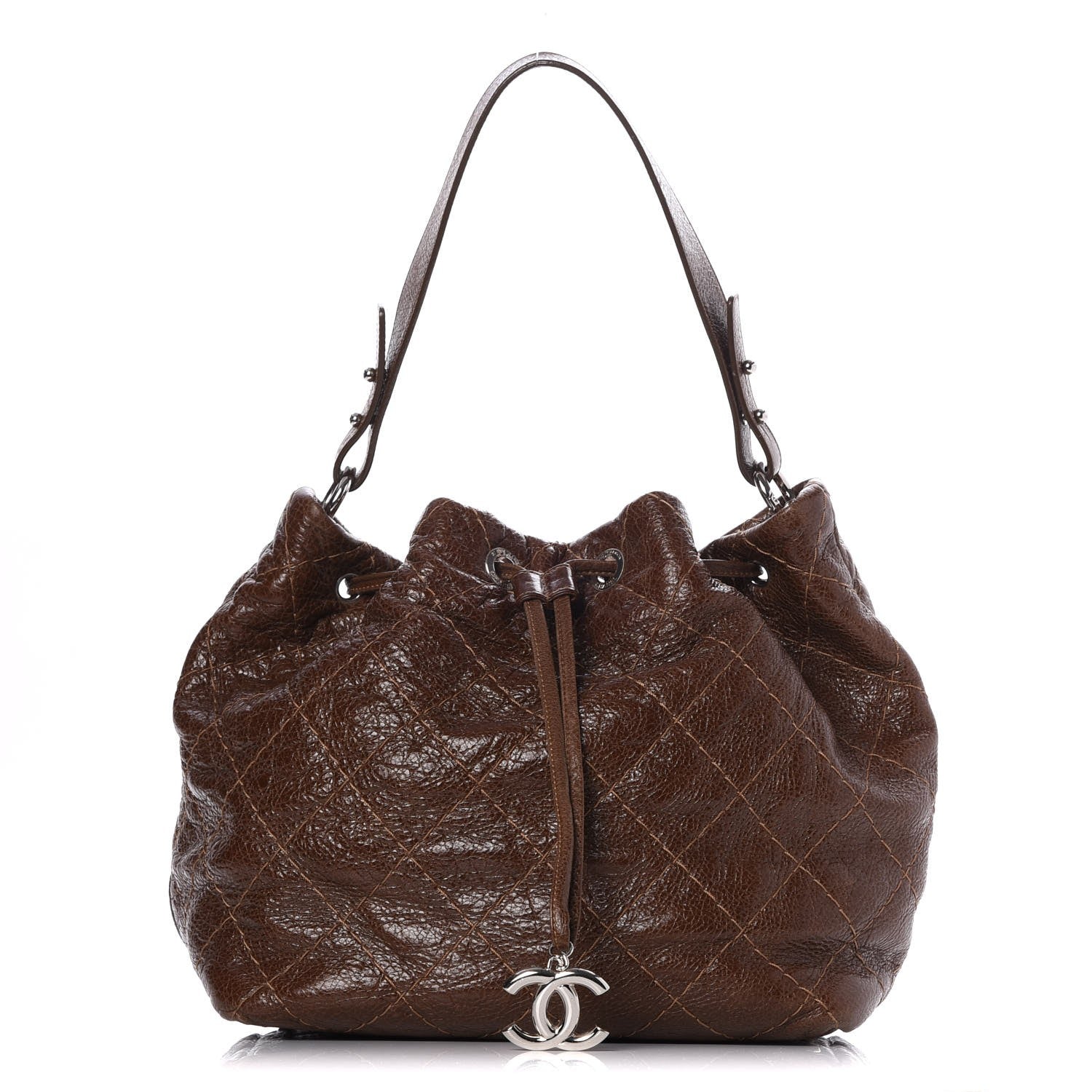Chanel Glazed Calfskin On The Road Drawstring Tote Brown 1 of 7