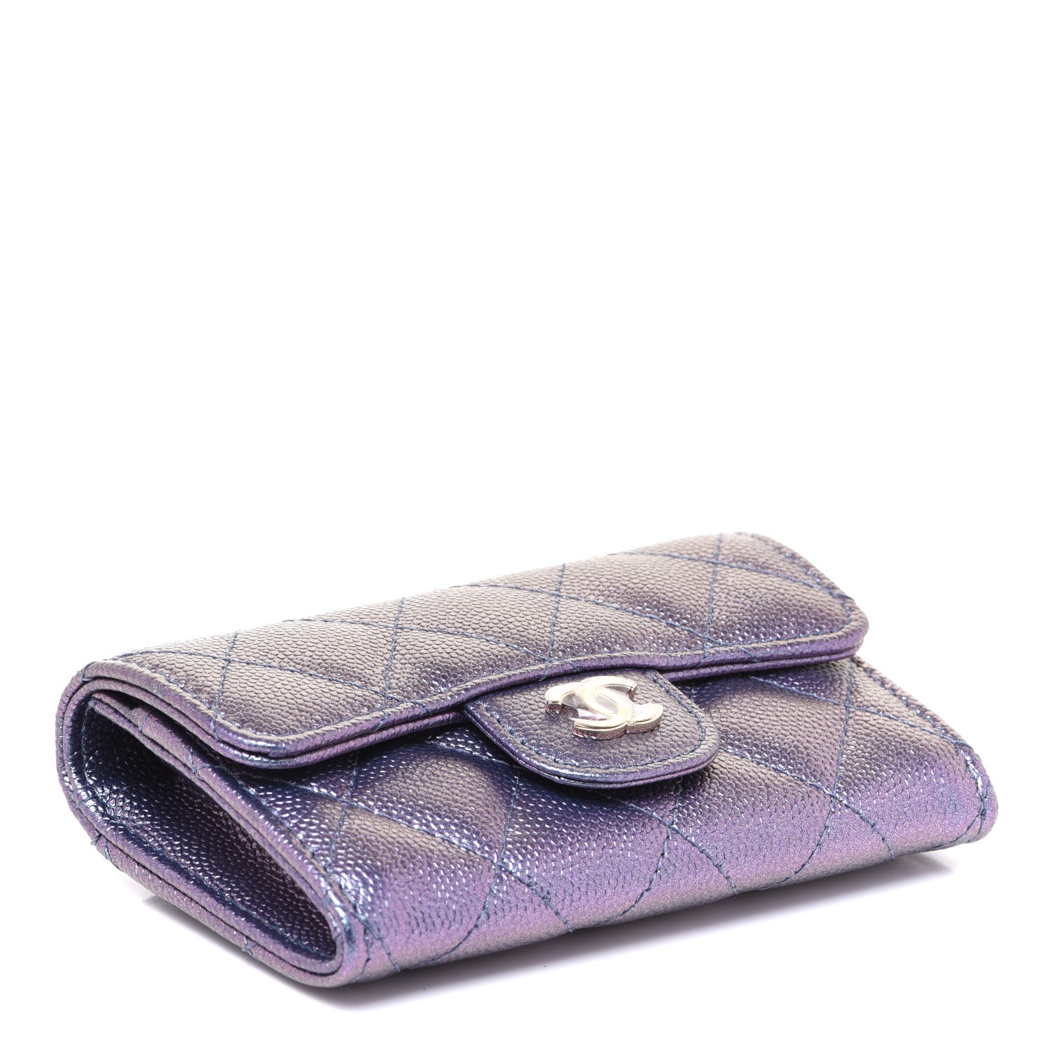 Chanel Iridescent Caviar Quilted Flap Card Holder Wallet Dark Blue 4 of 9