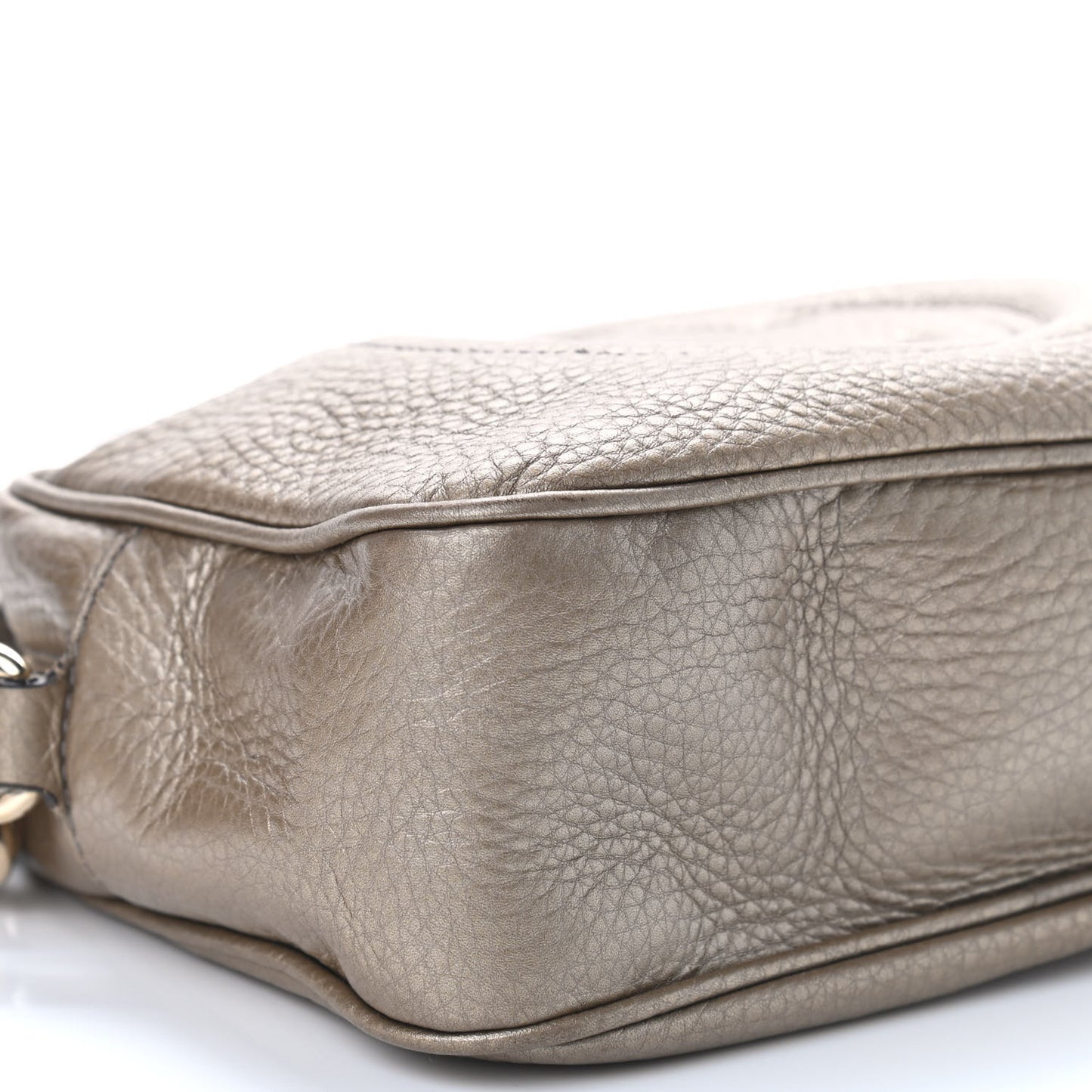 Metallic Pebbled Calfskin Small Soho Disco Bag Golden Beige