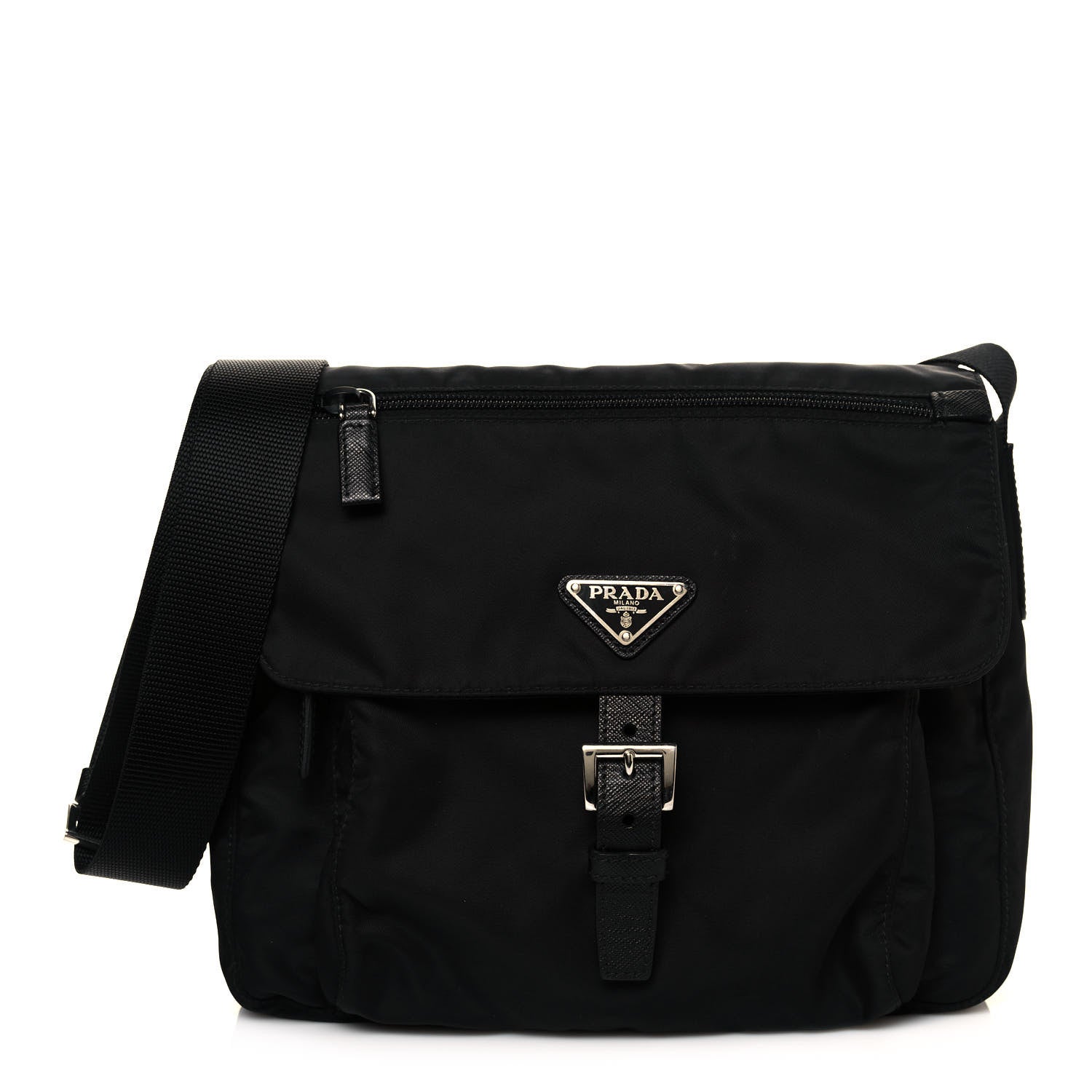 Prada Tessuto Nylon Single Buckle Messenger Bag Black 1 of 12