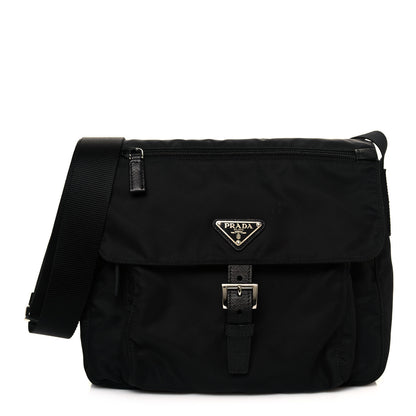 Prada Tessuto Nylon Single Buckle Messenger Bag Black 1 of 12