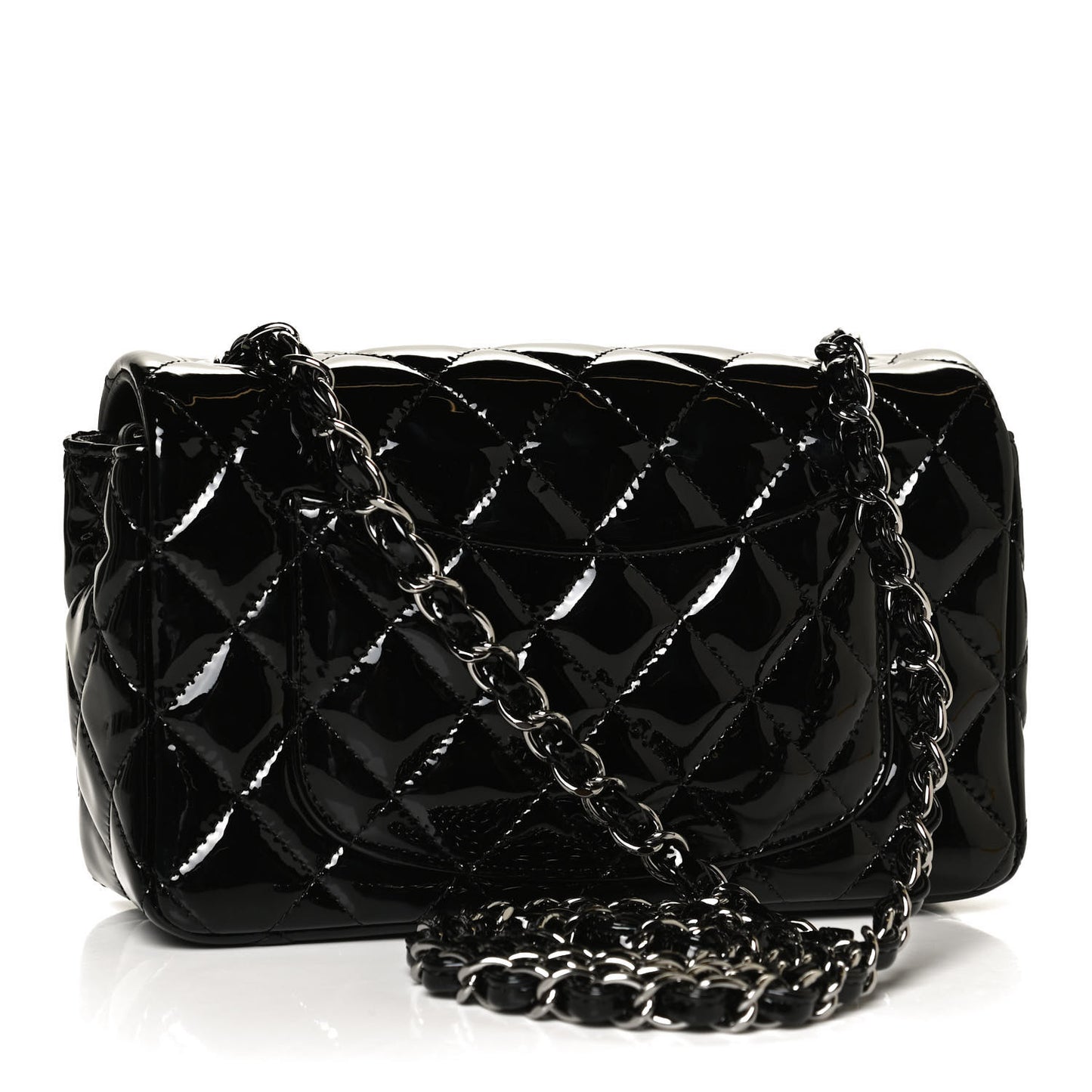 Patent Calfskin Quilted Mini Rectangular Flap Black