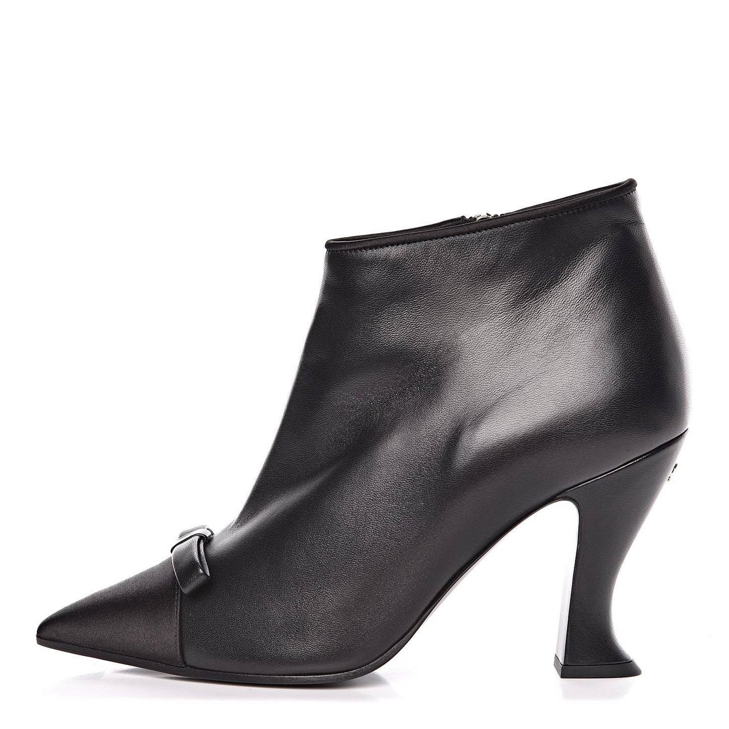 Lambskin Satin Pointed Toe CC Short Boots 37 Black