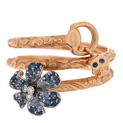 Gucci 18K Rose Gold Diamond Blue Sapphire Flora Wrap Ring 53 6.5 1 of 5
