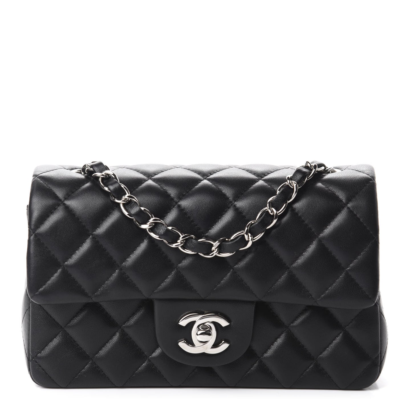 Lambskin Quilted Mini Rectangular Flap Black