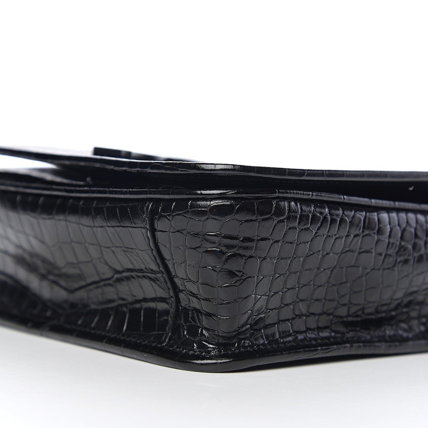 Crocodile Embossed Lambskin Matelasse Monogram Niki Chain Wallet Black