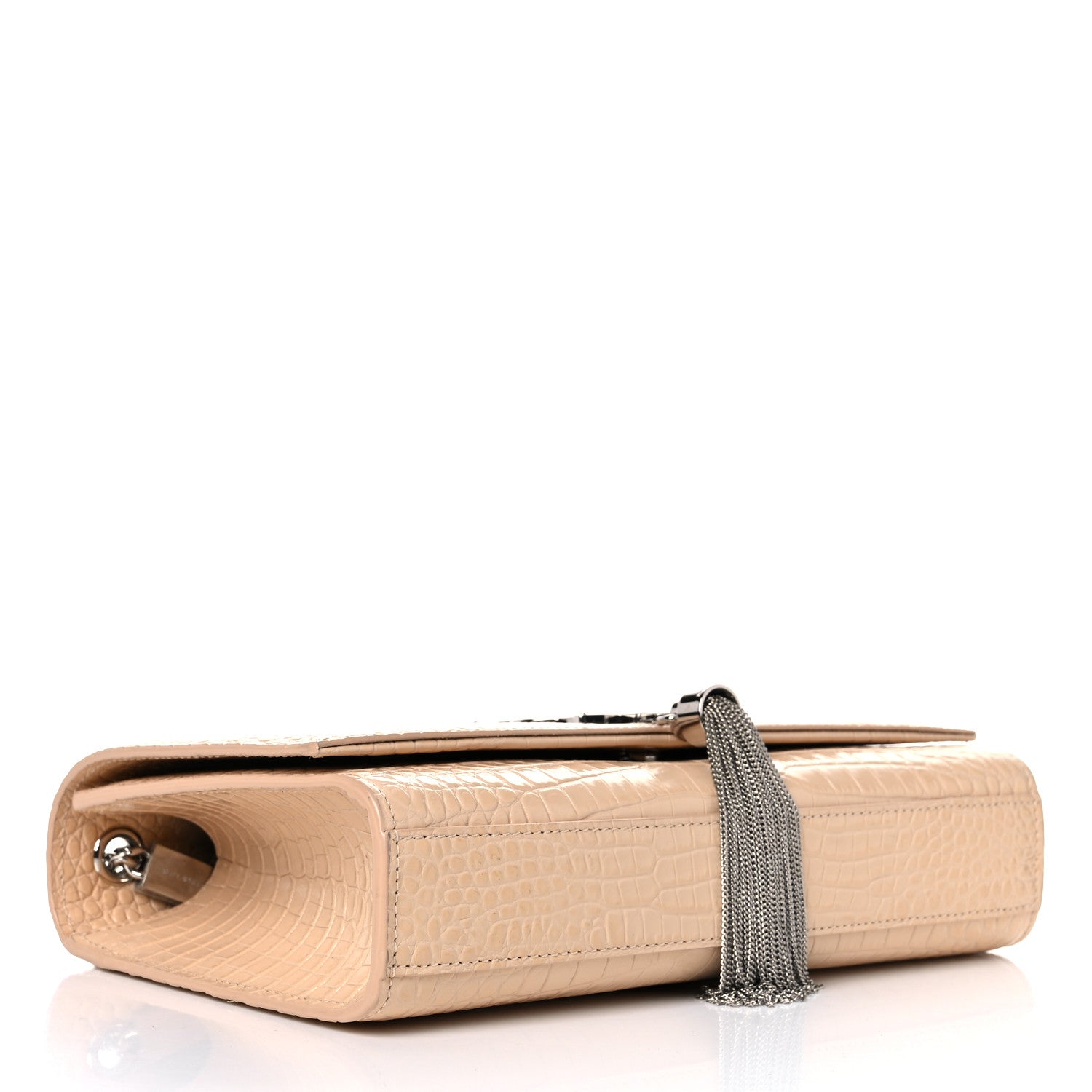 Saint Laurent Calfskin Crocodile Embossed Medium Classic Monogram Kate Tassel Satchel Nude Powder 4 of 12