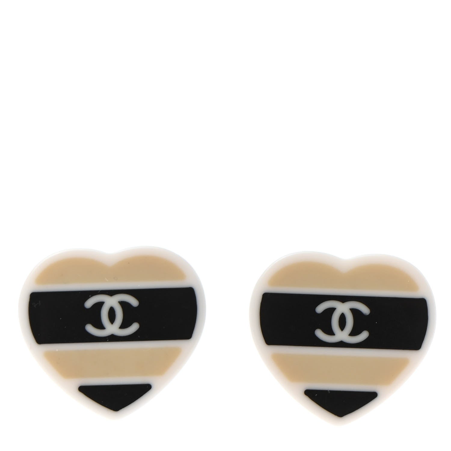 Chanel Resin Heart CC Earrings Black Gold 1 of 3