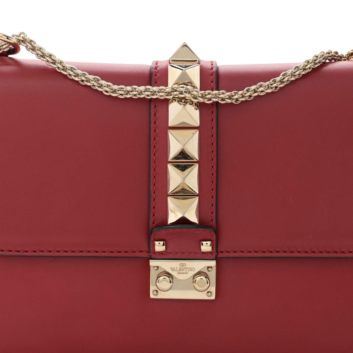 Vitello Medium Glam Lock Rockstud Flap Red