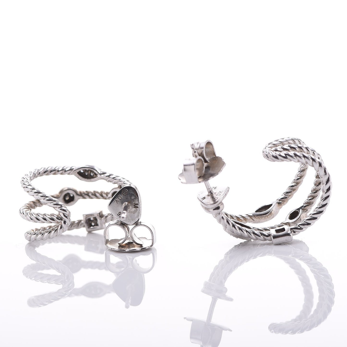 Sterling Silver Diamond Confetti 3 Row Earrings