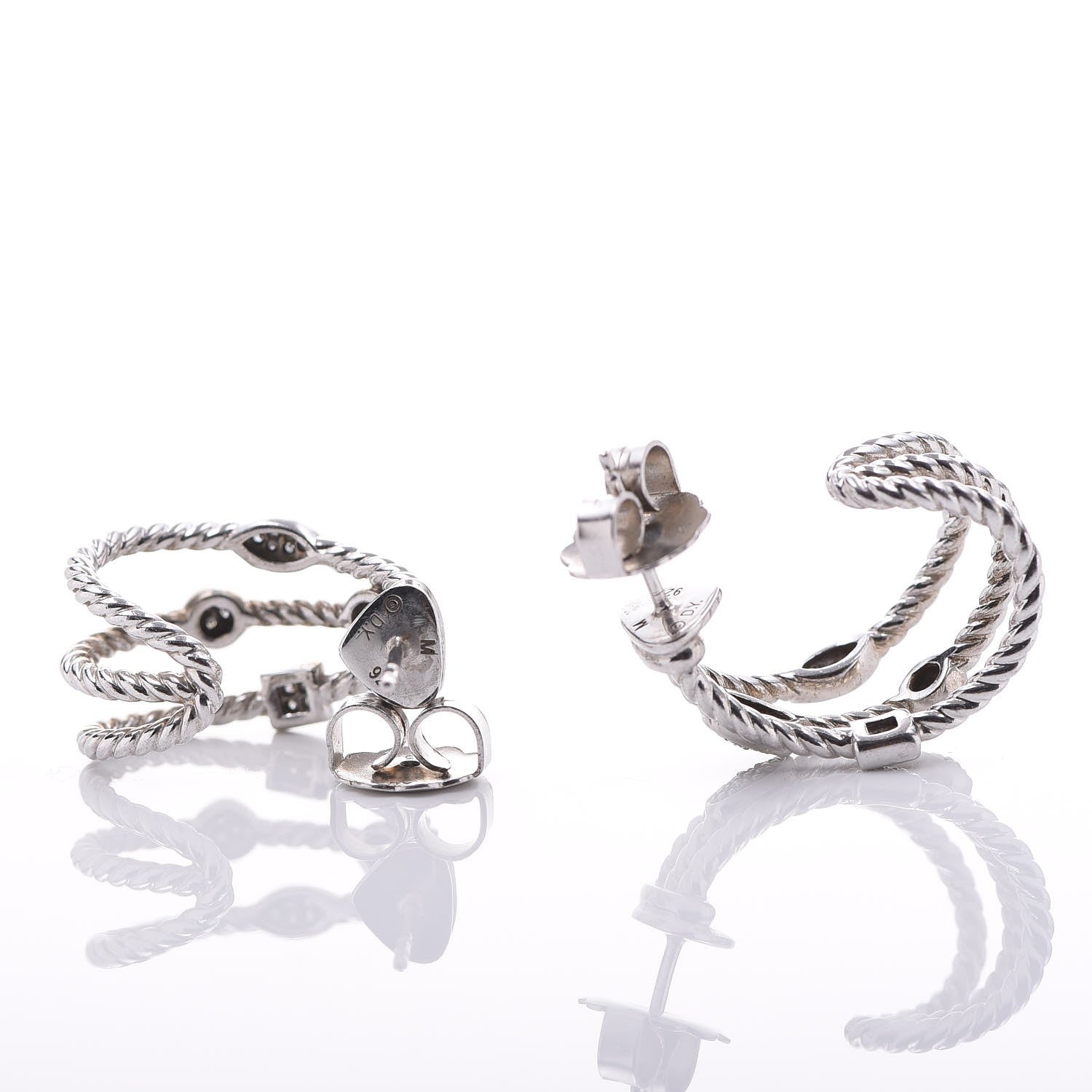 David Yurman Sterling Silver Diamond Confetti 3 Row Earrings 3 of 4