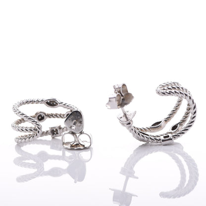 David Yurman Sterling Silver Diamond Confetti 3 Row Earrings 3 of 4